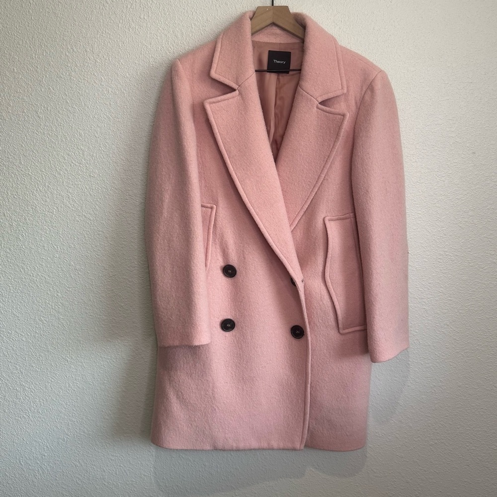 Theory Womens‎ Size Large Cape Boucle Coat in Chalk Pink Minimalist Wool Staple